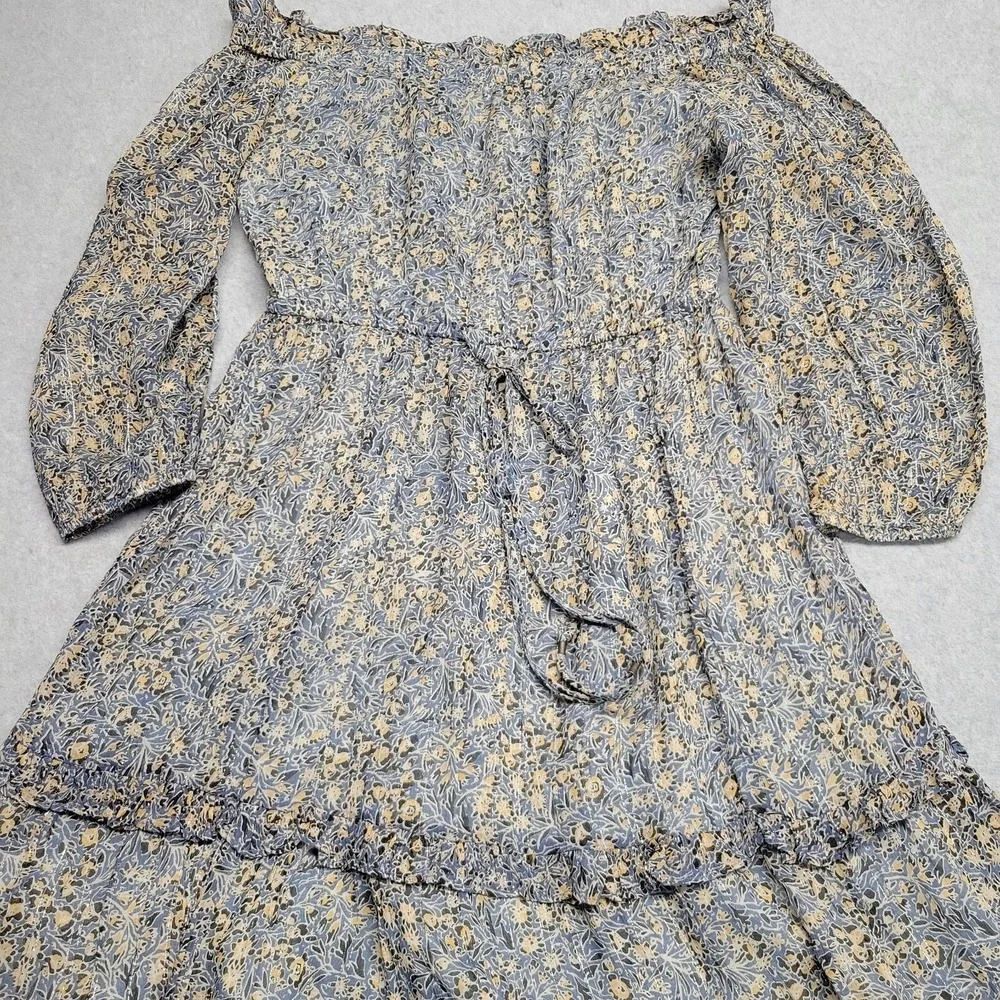 Anthropologie Blue Floral Metallic Off Shoulder Tiered Midi Dress NWT‎ Size 2